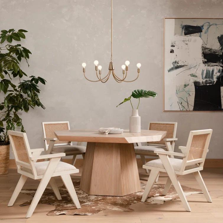 Avant Natural Cream Linen & Cane Wood Arm Chair