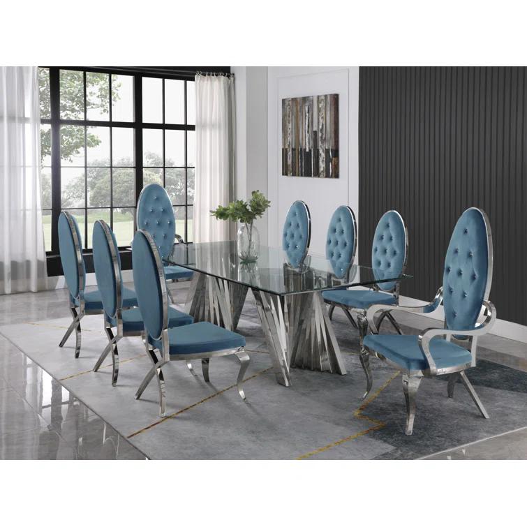 - Person Glass Top Double Pedestal Dining Set