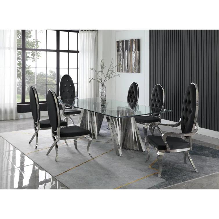 - Person Glass Top Double Pedestal Dining Set