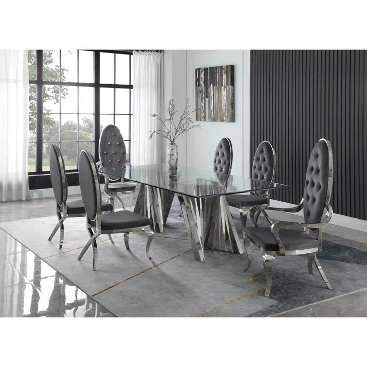 - Person Glass Top Double Pedestal Dining Set