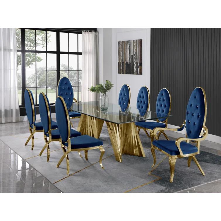 - Person Glass Top Double Pedestal Dining Set
