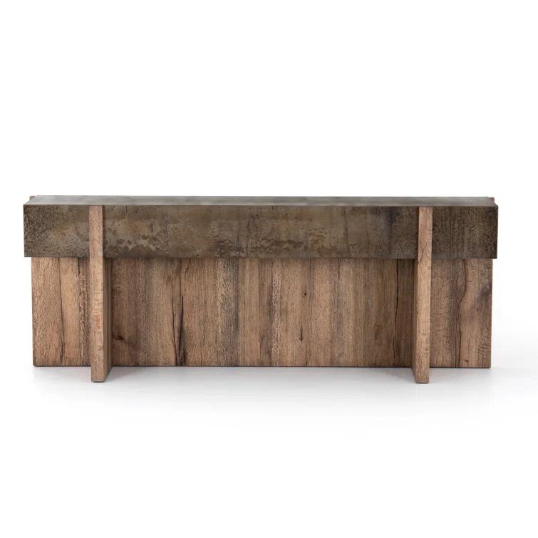 Mackinley 78.75" Rectangular Iron and Natural Oak Wood Console Table