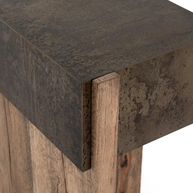Mackinley 78.75" Rectangular Iron and Natural Oak Wood Console Table