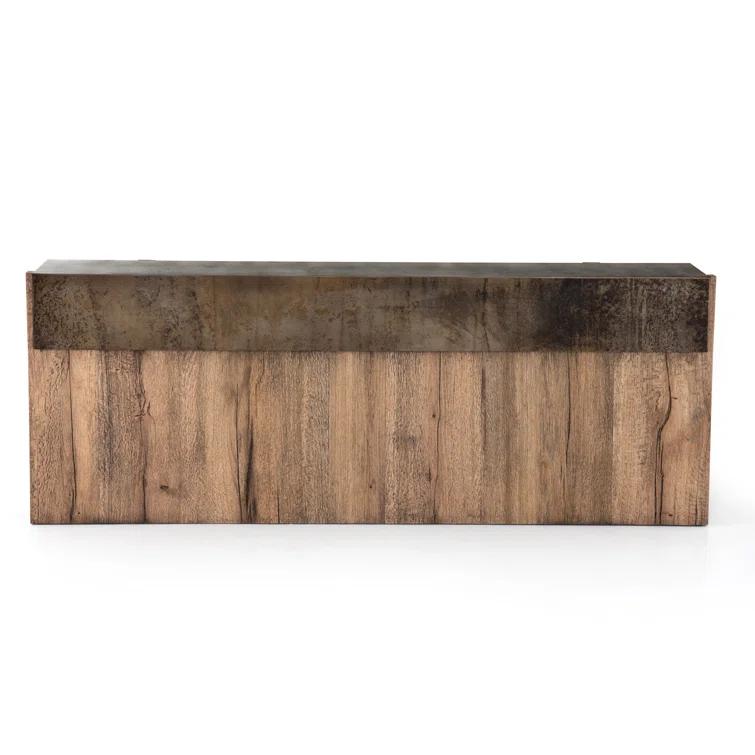 Mackinley 78.75" Rectangular Iron and Natural Oak Wood Console Table