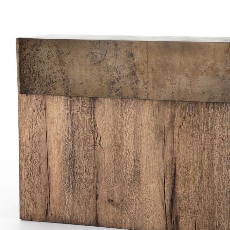 Mackinley 78.75" Rectangular Iron and Natural Oak Wood Console Table