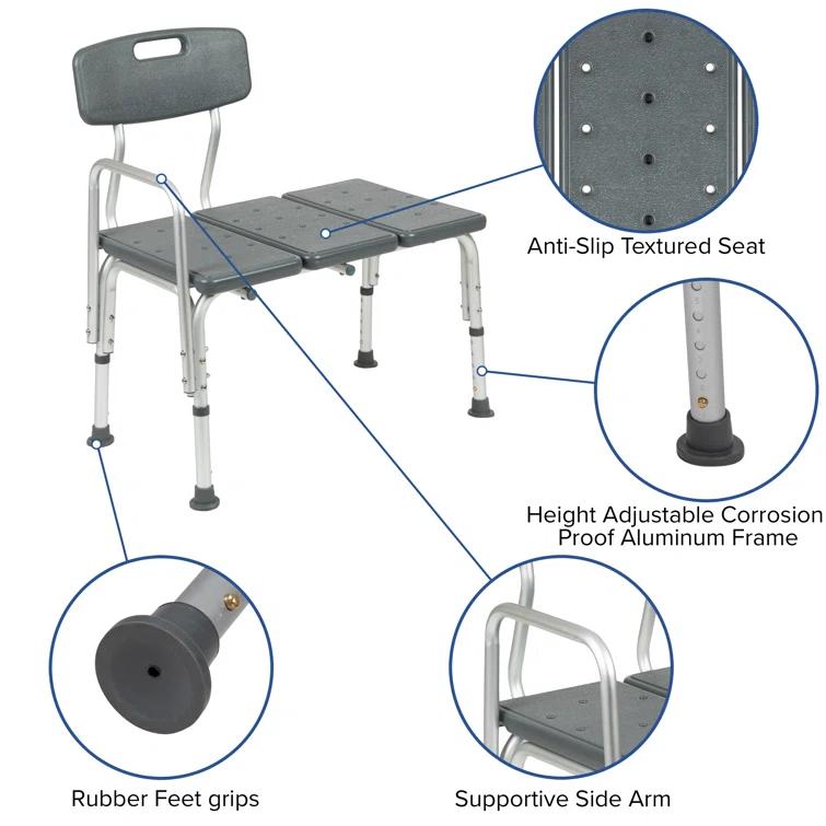 Phoebe Aluminum Height Adjustable Medical Shower Transfer Bench