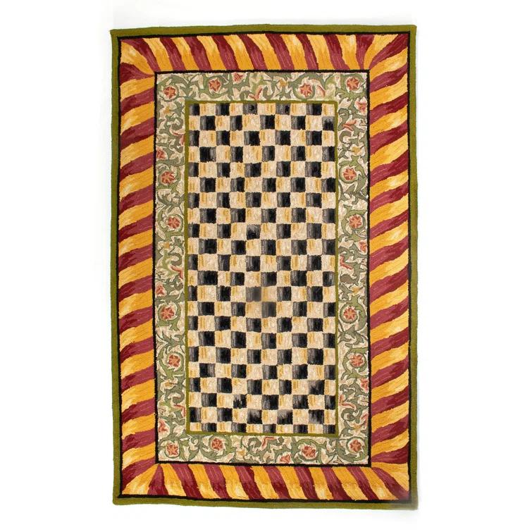 Handmade Red Floral Wool Rectangular Rug with Non-slip Backing
