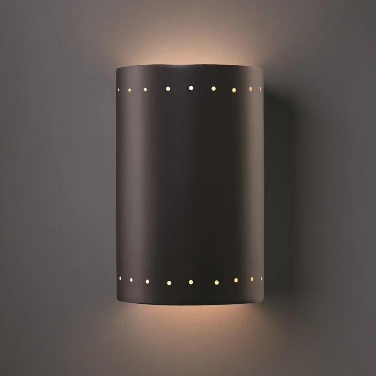 Carbon Matte Black Cylinder Sconce with Perforated Design