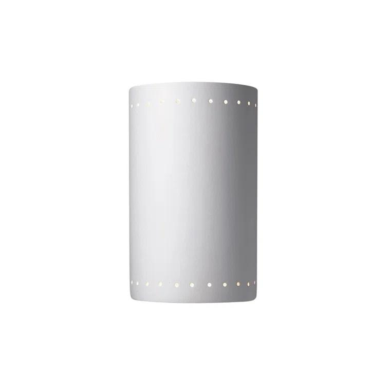Ceramic Perforated Cylinder White Outdoor Wall Sconce - Dimmable