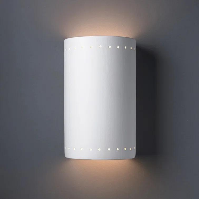 Ceramic Perforated Cylinder White Outdoor Wall Sconce - Dimmable
