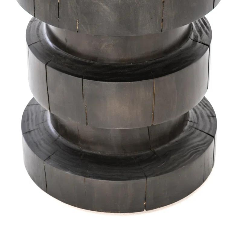 Modern Round Wood Drum End Table in Black and Natural Pine
