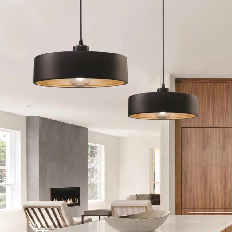 Matte Black and Bisque Ceramic Drum Pendant Light