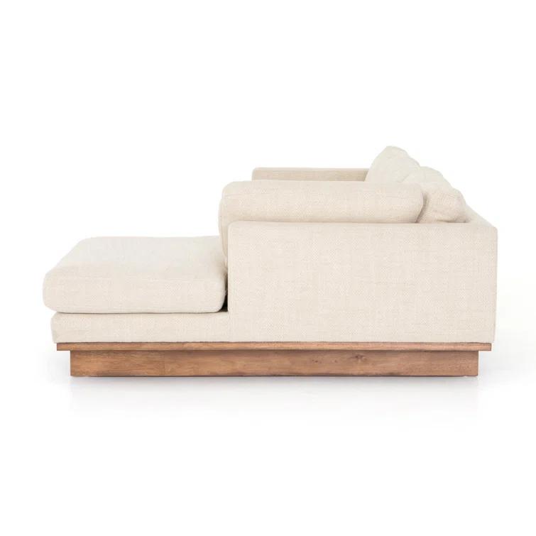 Everly Cream Fabric Two-Piece Sectional with Wood Base
