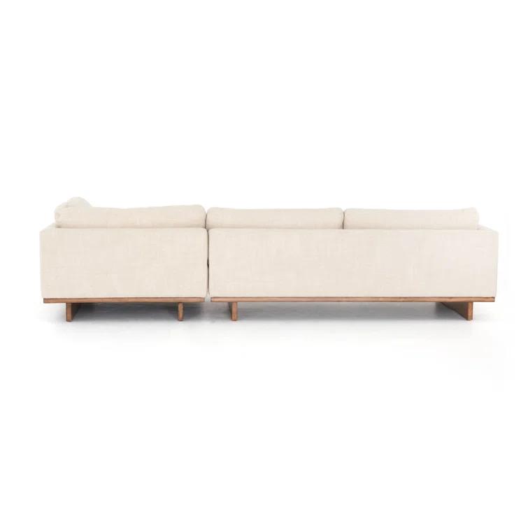 Everly Cream Fabric Two-Piece Sectional with Wood Base
