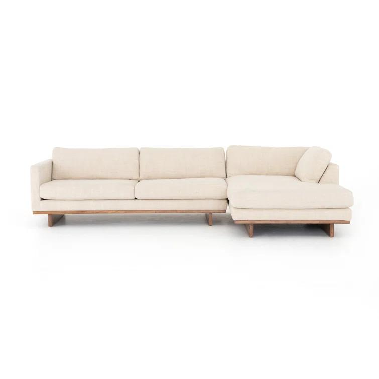 Everly Cream Fabric Two-Piece Sectional with Wood Base