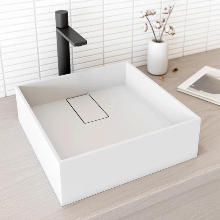 VIGO VG04021 Bryant 15" L x 15" W x 5" H Matte White Handmade Square Vessel Bathroom Sink