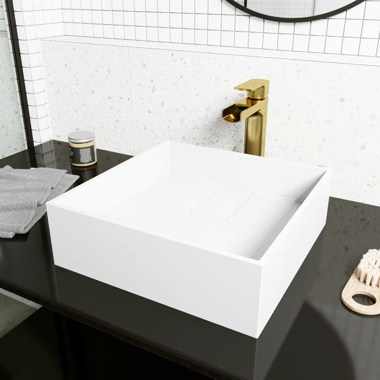 VIGO VG04021 Bryant 15" L x 15" W x 5" H Matte White Handmade Square Vessel Bathroom Sink