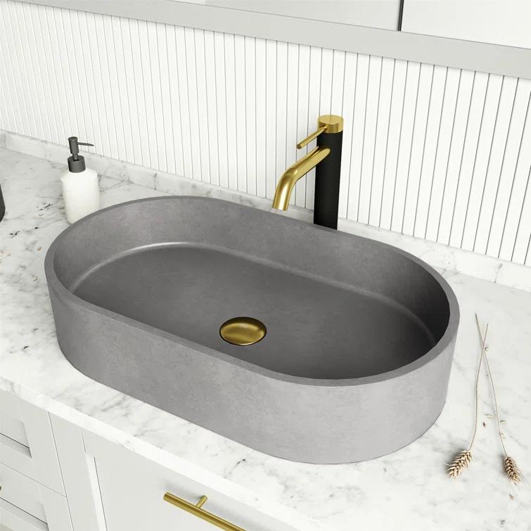 Sagrada Gothic 24" L x 14" W x 5" H Gray Handmade Oval Vessel Bathroom Sink