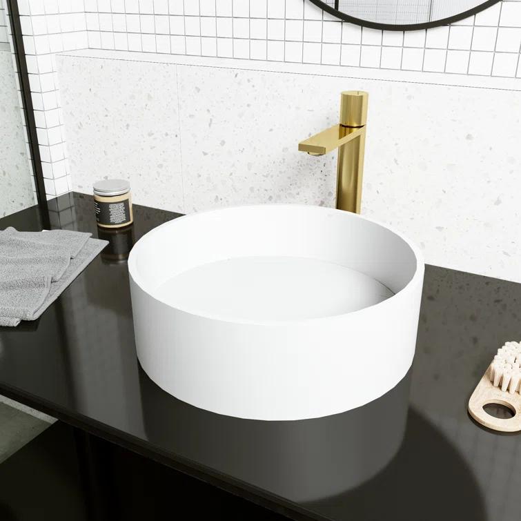 Montauk 15" L x 15" W x 5" H Matte White Handmade Round Vessel Bathroom Sink