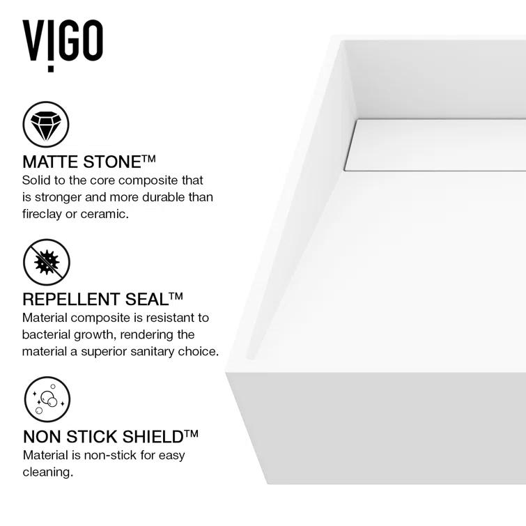 VIGO VGT2037 Starr 15" L x 15" W x 5" H Square White Matte Stone™ Vessel Bathroom Sink with 11" H Faucet