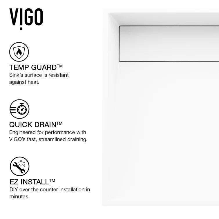 VIGO VGT2037 Starr 15" L x 15" W x 5" H Square White Matte Stone™ Vessel Bathroom Sink with 11" H Faucet