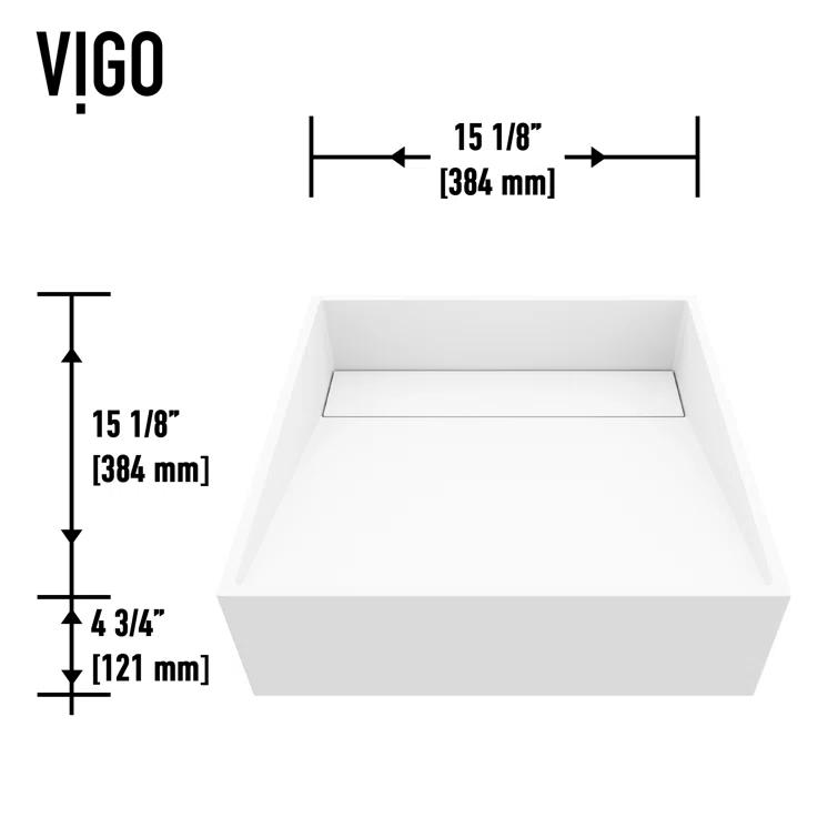 VIGO VGT2037 Starr 15" L x 15" W x 5" H Square White Matte Stone™ Vessel Bathroom Sink with 11" H Faucet