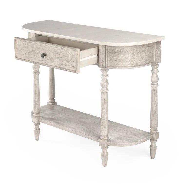 Aberdale Demilune Console Table with Storage in Umber and Marble