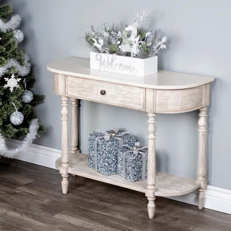 Aberdale Demilune Console Table with Storage in Umber and Marble