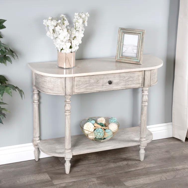 Aberdale Demilune Console Table with Storage in Umber and Marble