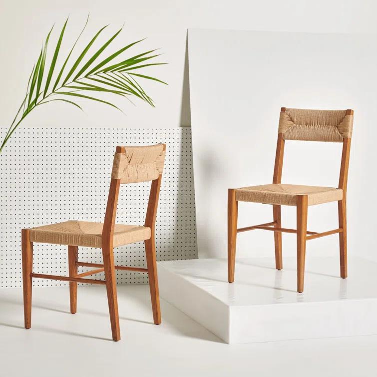 SAFAVIEH Couture Cody Coastal Rattan Solid Dining Chair, Natural (Set of 2)