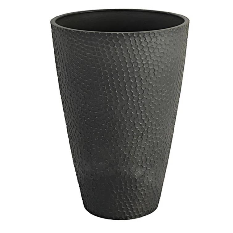 Algreen Products Valencia 14.5"x 14.5"x 20" Round Gray Stone and Resin Plant Planter