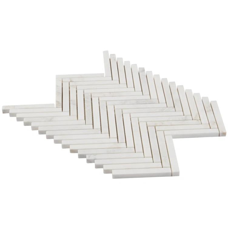Polar White 11 in. x 11.61 in. Herringbone Polished Marble Mosaic Tile (0.89 Sq. Ft. / Sheet)