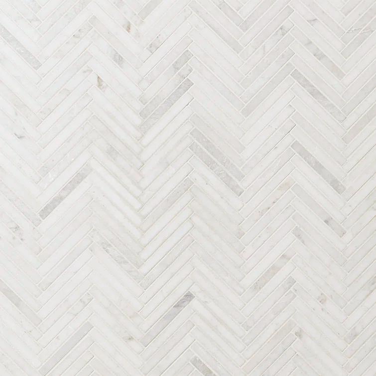 Polar White 11 in. x 11.61 in. Herringbone Polished Marble Mosaic Tile (0.89 Sq. Ft. / Sheet)