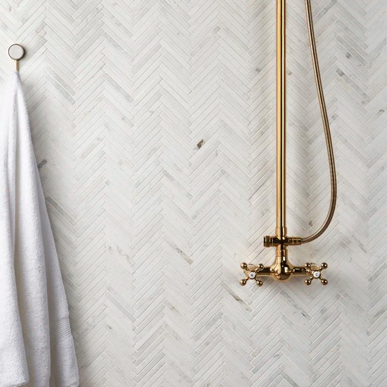 Polar White 11 in. x 11.61 in. Herringbone Polished Marble Mosaic Tile (0.89 Sq. Ft. / Sheet)