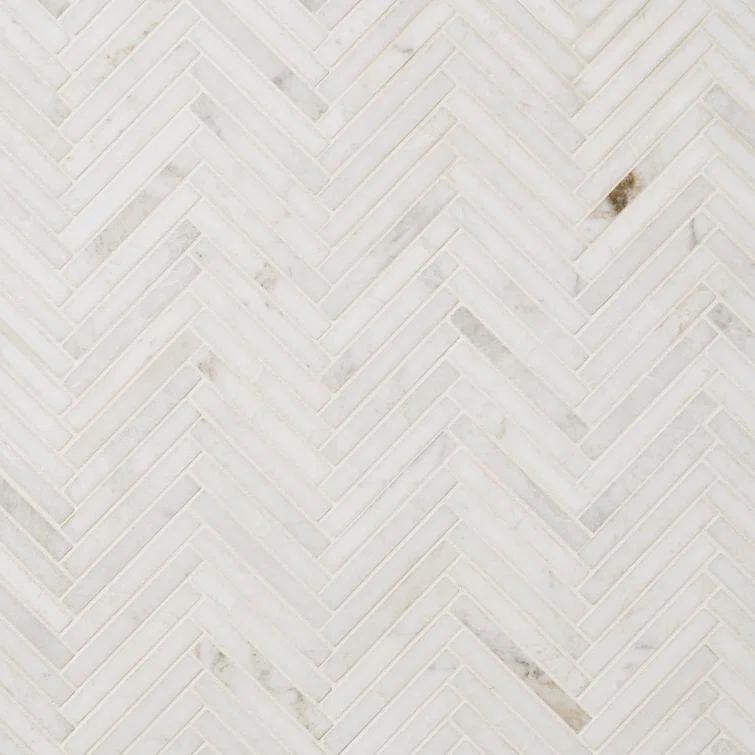 Polar White 11 in. x 11.61 in. Herringbone Polished Marble Mosaic Tile (0.89 Sq. Ft. / Sheet)