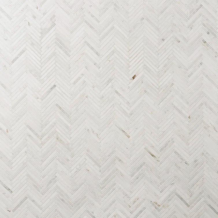 Polar White 11 in. x 11.61 in. Herringbone Polished Marble Mosaic Tile (0.89 Sq. Ft. / Sheet)