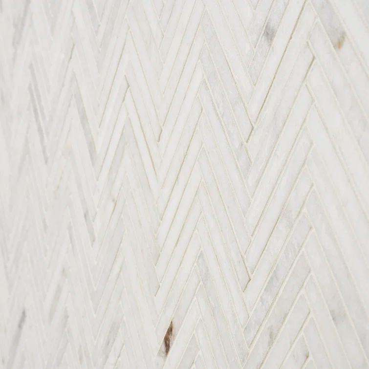 Polar White 11 in. x 11.61 in. Herringbone Polished Marble Mosaic Tile (0.89 Sq. Ft. / Sheet)