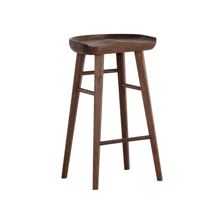 Dominic Walnut Wood Counter Stool with Sculpted Seat