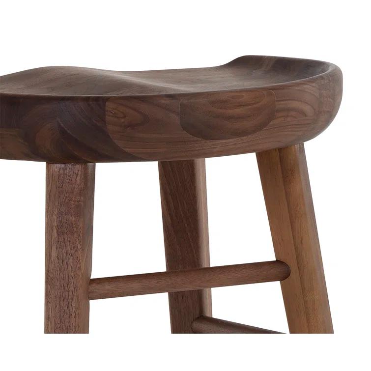 Dominic Walnut Wood Counter Stool with Sculpted Seat