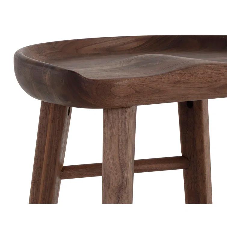Dominic Walnut Wood Counter Stool with Sculpted Seat