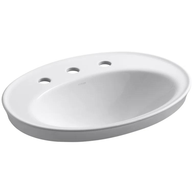 Serif® Ceramic Oval Drop-In Bathroom Sink with Overflow