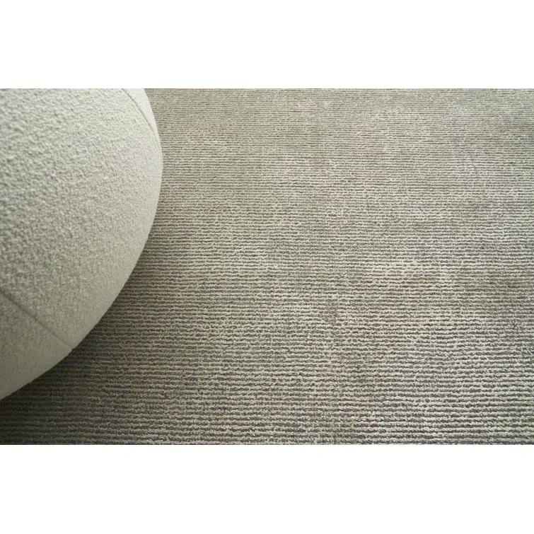 Handmade Rectangular Silver and Dark Gray Wool Viscose Area Rug