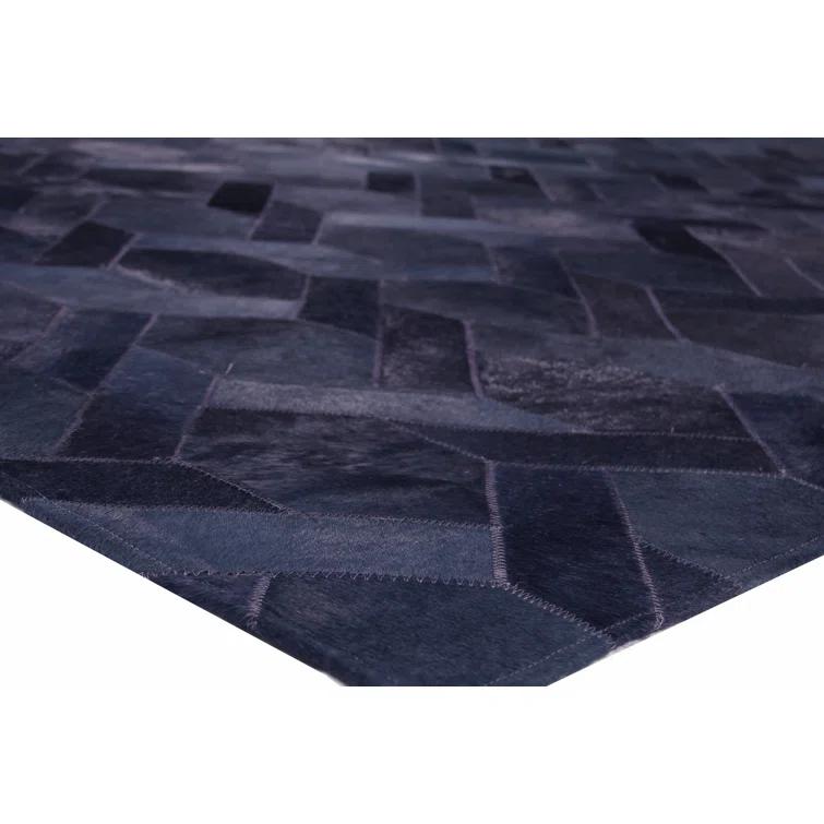 Natural Hide Geometric Cowhide Area Rug in Navy/Black