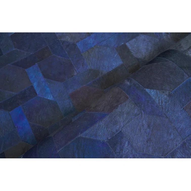 Natural Hide Geometric Cowhide Area Rug in Navy/Black