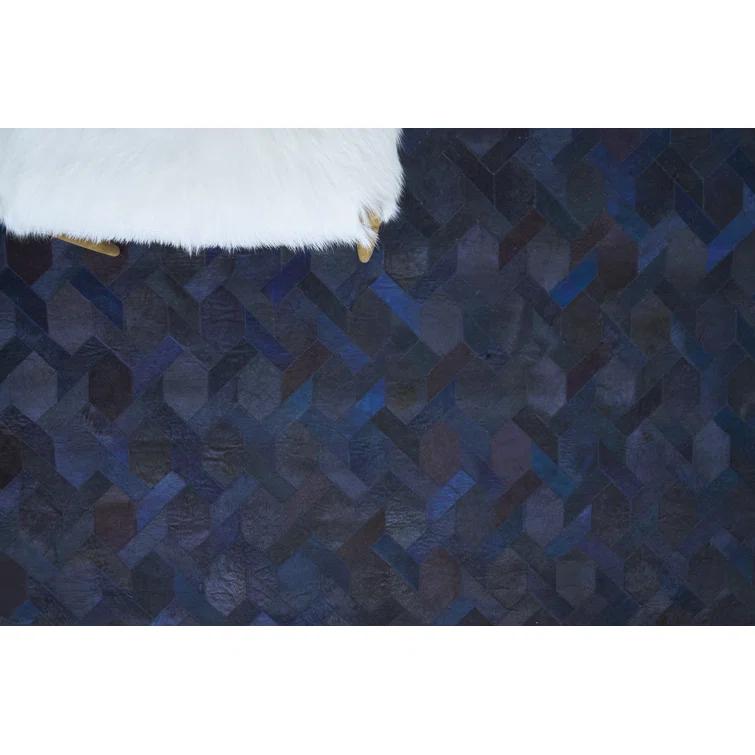 Natural Hide Geometric Cowhide Area Rug in Navy/Black