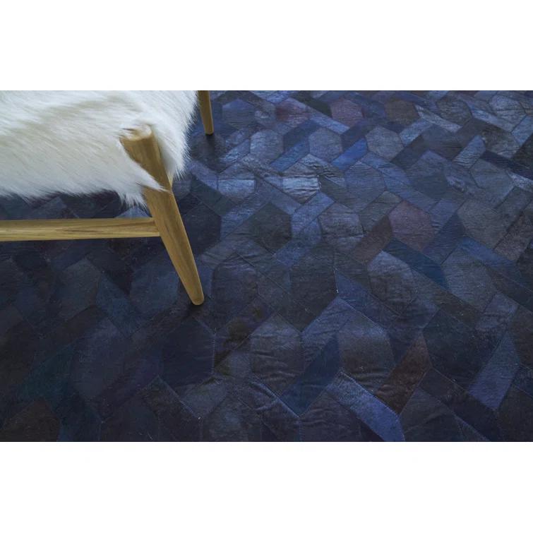 Natural Hide Geometric Cowhide Area Rug in Navy/Black