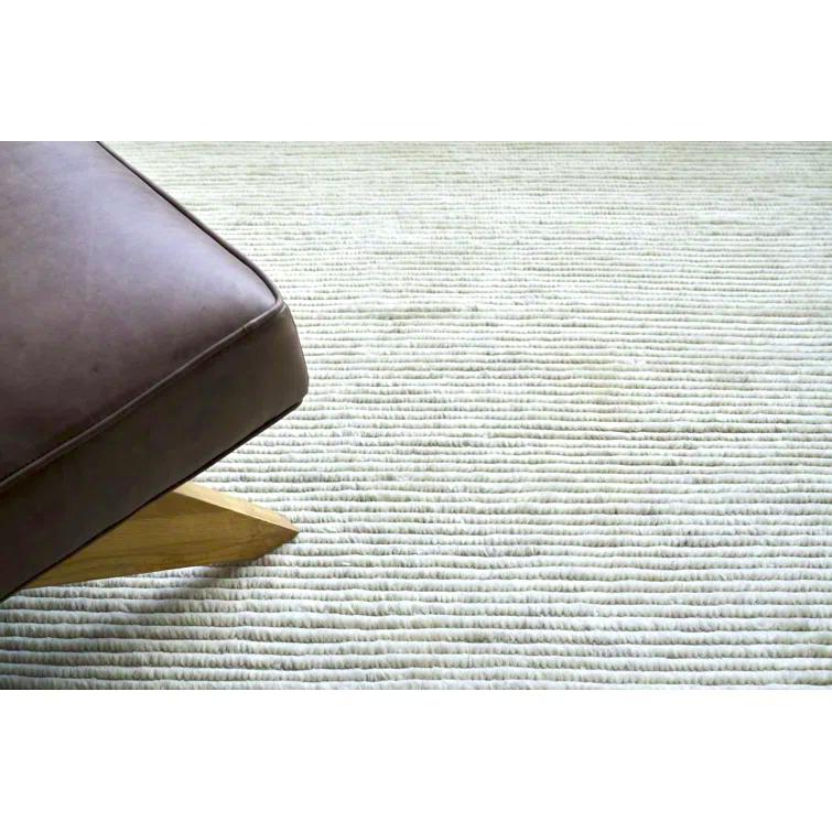 Kaza Striped Hand-Knotted Wool White/Ivory Area Rug
