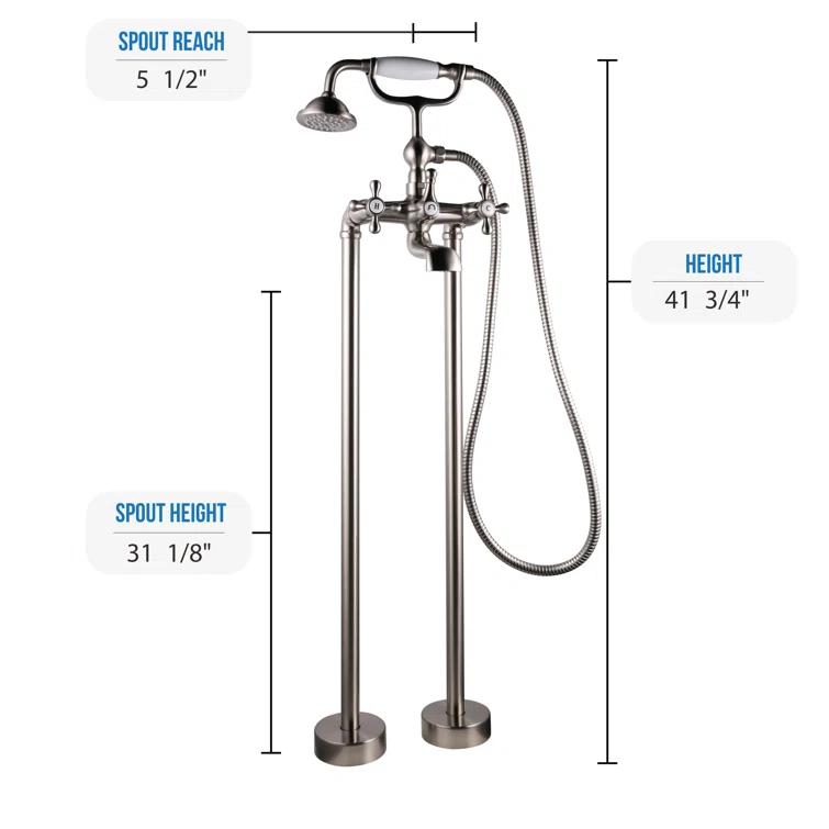 Tahoe 2 Handle Floor Clawfoot Tub Faucet with Diverter