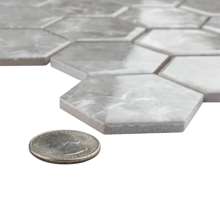 Flo 2" Hex Grey 11-1/8" x 12-5/8" Porcelain Mosaic Floor and Wall Tile