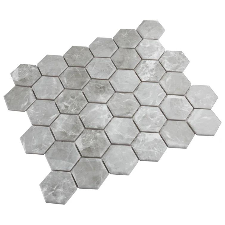 Flo 2" Hex Grey 11-1/8" x 12-5/8" Porcelain Mosaic Floor and Wall Tile